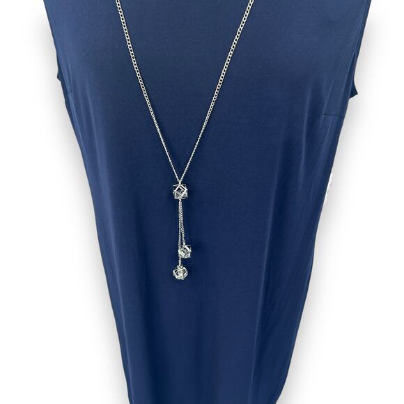 NEW R&M Richards Stretchy Shift Dress Size 16 Navy Blue Attached Necklace NEW - Picture 6 of 12